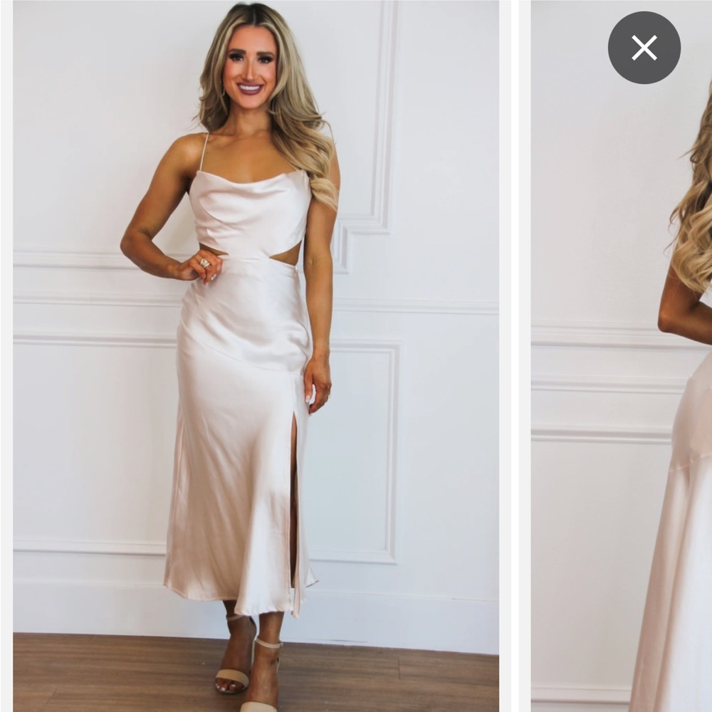 Give Them Grace Satin Cutout Midi Dress Champagne bride